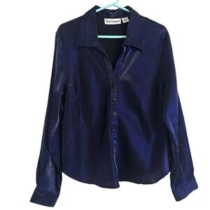 Vtg Blue Diamond Shirt Sz XL Irridescent Purple Gothic Button Up Jewel Toned